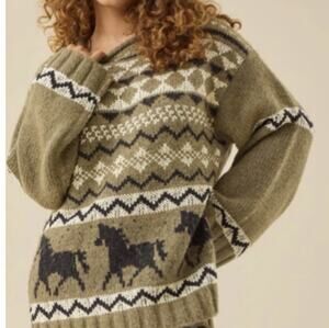 Altar’d State Multi Knitted Chunky Sweater w/ Horses NEW